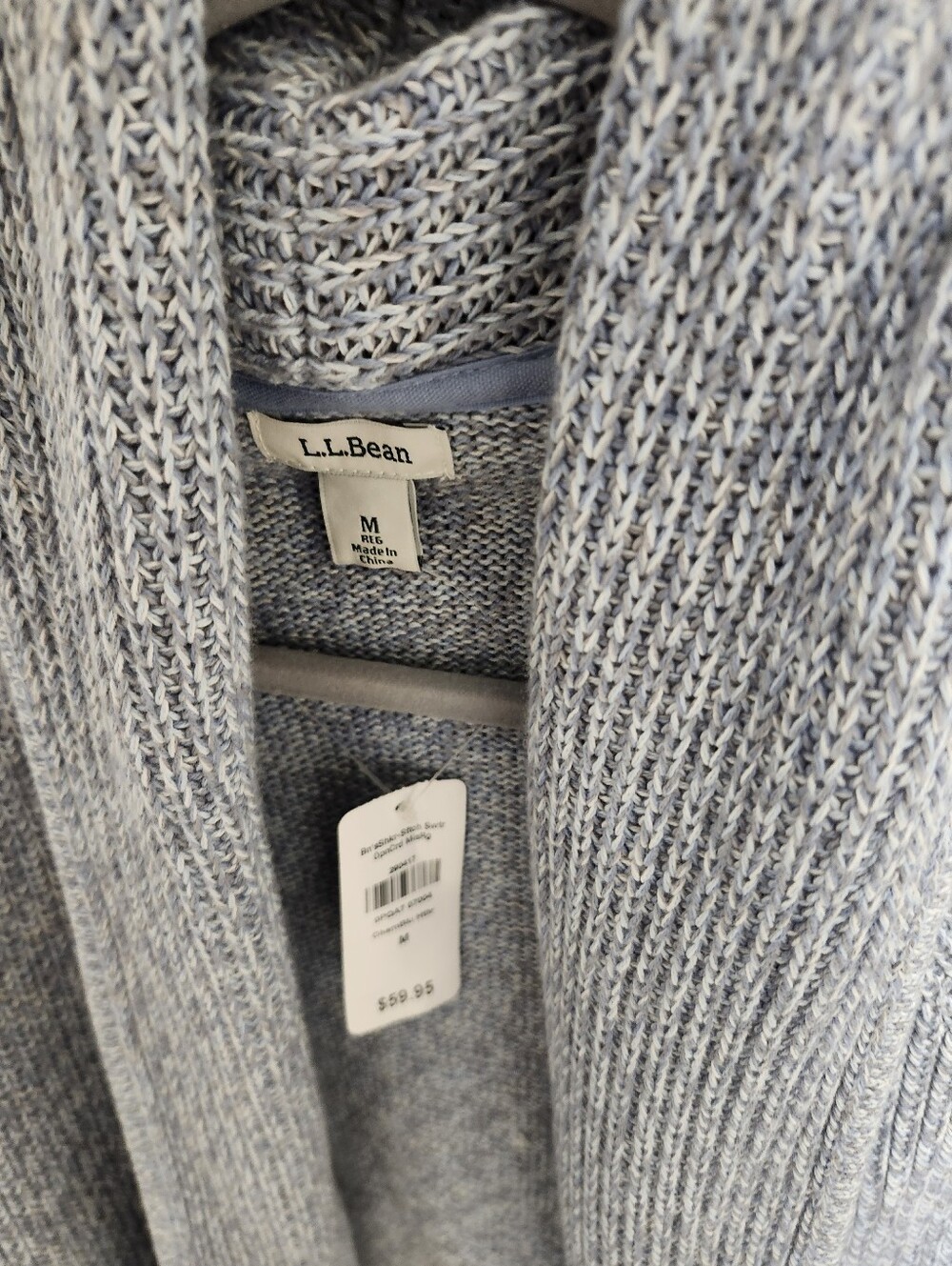 NWT  L.L.Bean Cardigan Sweater Womens L Heathered Blue 100%  Cotton Open Front - Picture 8 of 8